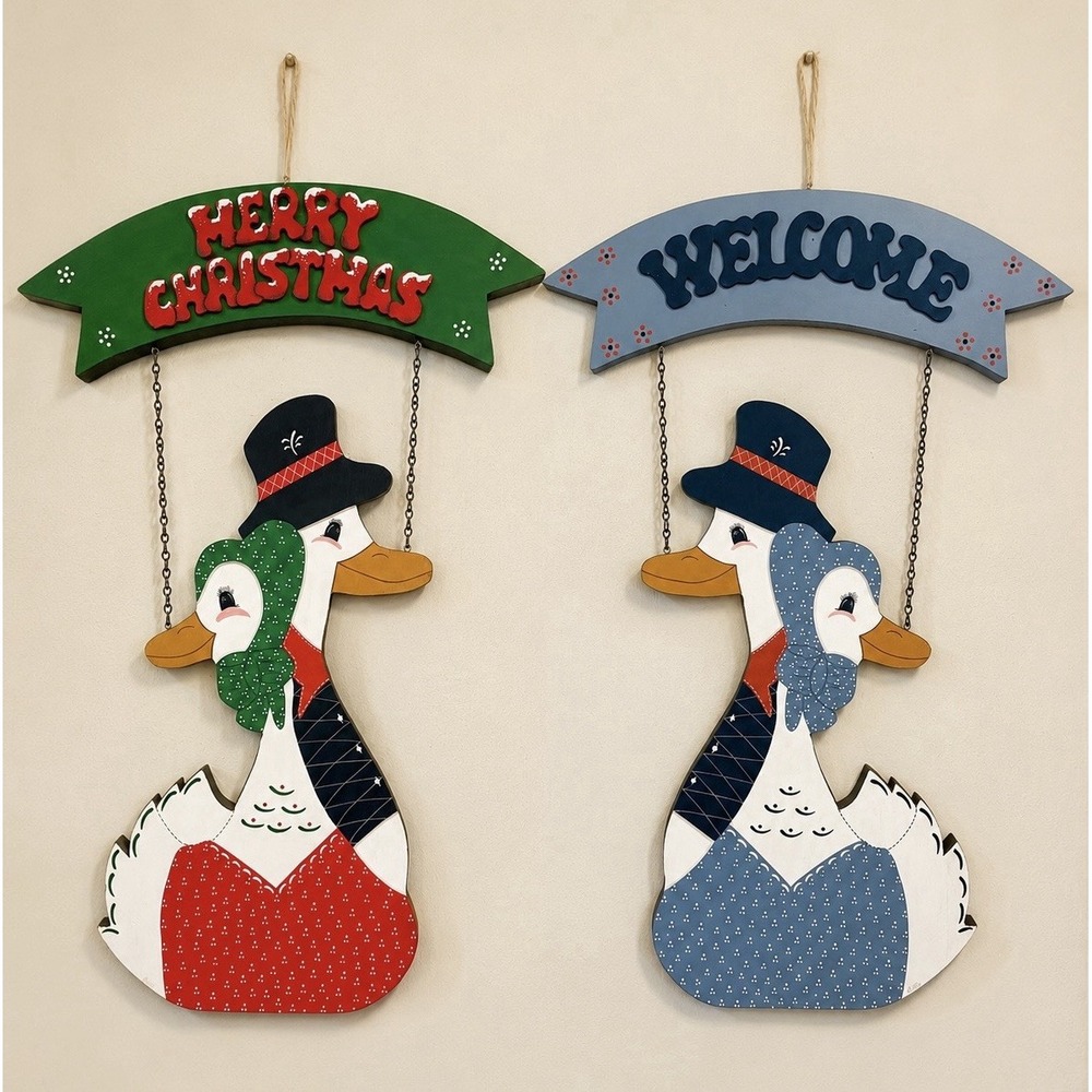 Vintage Sign 1990's Wooden Goose REVERSIBLE Welcome Country Christmas Wall Decor